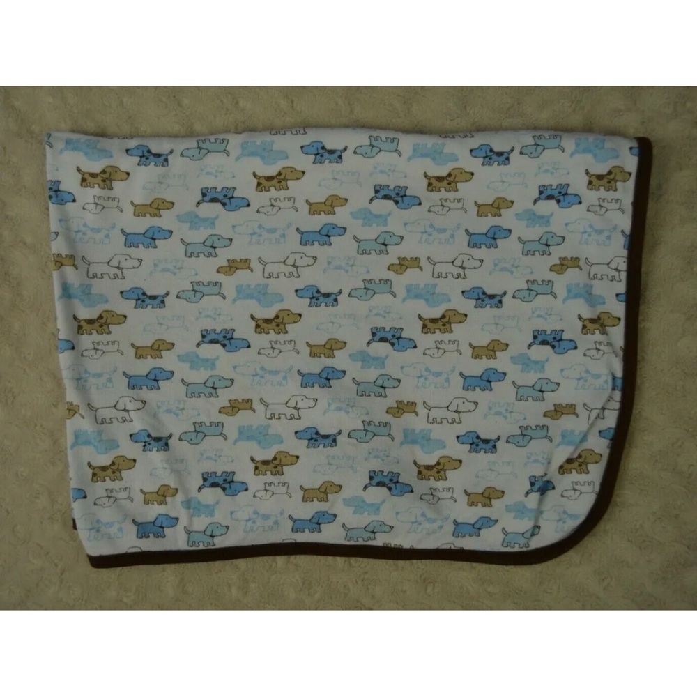 Little Me Puppy Dog Baby Blanket Blue Tan White Brown Thin Single Ply Lovey